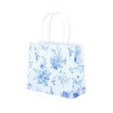 12 Pack White Blue Paper Gift Bags With Handles in French Toile Pattern