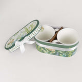 Greenery Theme Bridal Shower Gift Set, 2 Pack Porcelain Tea Cups With Matching Keepsake Gift Box