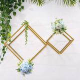 2 Pack | 8inch Square Gold Metal Frame Wedding Flower Stands, Geometric Centerpieces