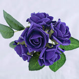 24 Roses | 2inch Purple Artificial Foam Flowers With Stem Wire and Leaves