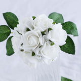 24 Roses | 2inch White Artificial Foam Flowers With Stem Wire and Leaves