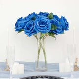 2 Bushes | 17inch Royal Blue Premium Silk Jumbo Rose Flower Bouquet, Wedding Floral Arrangements