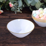 24 Pack Glossy White Premium Plastic Ice Cream Bowls with Gold Rim 7oz Heavy Duty Disposable Dessert