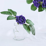 24 Roses | 2inch Purple Artificial Foam Flowers With Stem Wire and Leaves