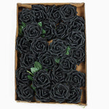 24 Roses | 5inch Black Artificial Foam Flowers With Stem Wire and Leaves