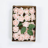 24 Roses | 2inch Rose Gold Blush Artificial Foam Flowers With Stem Wire and Leaves