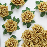 24 Roses | 5inch Gold Artificial Foam Flowers With Stem Wire and Leaves