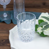 6 Pack | 16oz Clear Crystal Cut Short Reusable Plastic Tumbler Glasses