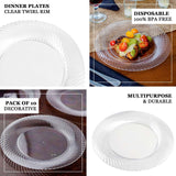 10 Pack | 6inch White / Silver Swirl Rim Disposable Salad Plates, Round Plastic Dessert Plates