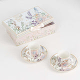 Blush Floral Design Bridal Shower Gift Set, Set of 2 Porcelain Espresso Cups and Saucers