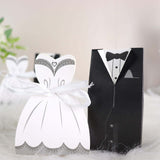 50 Pc Set | Wedding Dress & Tuxedo Shower Party Favor Candy Gift Boxes with Ribbon Ties