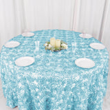 120inch Light Blue Grandiose 3D Rosette Satin Round Tablecloth