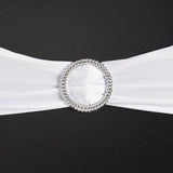 5 pack | 5"x14" White Spandex Stretch Chair Sash with Silver Diamond Ring Slide Buckle