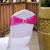 5 pack Metallic Fuchsia Spandex Chair Sashes With Attached Round Diamond Buckles