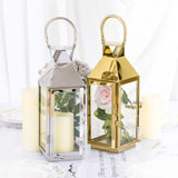 14inch Gold Crown Top Stainless Steel Candle Lantern Centerpiece Outdoor Metal Patio Lantern