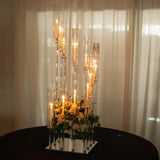 4.5ft Crystal 12-Arm Cluster Glass Taper / Pillar Square Candle Stand, Hurricane Candle