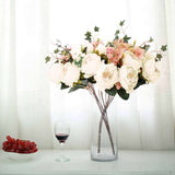 2 Bush | Ivory Artificial Silk Peony, Rose and Hydrangea Flower Bouquet