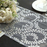 12x108inch Sparkly Silver Leaf Vine Sequin Tulle Table Runner