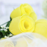 12 Bushes | Yellow Artificial Premium Silk Flower Rose Bud Bouquets