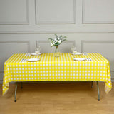 White Yellow Checkered Rectangle Plastic Table Cover, 54x108inch PVC Waterproof Disposable