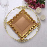 25 Pack | 7 Square Natural Brown Paper Salad Plates With Gold Scalloped Rim, Party Plates