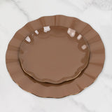 10 Pack 6inch Heavy Duty Disposable Salad Plates with Gold Ruffled Rim, Coffee Brown Disposable