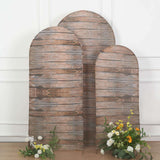 Set of 3 | Brown Rustic Wood Plank Pattern Spandex Fitted Chiara Backdrop Stand Cover
