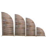 Set of 4 Brown Spandex Chiara Wedding Arch Covers With Rustic Wood Print, Fitted Covers Half Moon