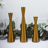 Set of 3 Nordic Hourglass Style Gold Metal Candlestick Holders, Modern European Style Taper