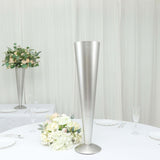 24Inch Tall Brushed Silver Metal Trumpet Flower Vase Wedding Centerpiece