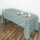 60"x102" White Green Buffalo Plaid Rectangle Tablecloth, Checkered Polyester Linen Tablecloth