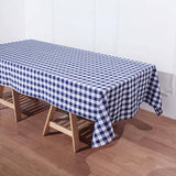 60"x102" White Navy Blue Buffalo Plaid Rectangle Tablecloth, Checkered Polyester Linen Tablecloth