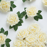 24 Roses | 5inch Cream Artificial Foam Flowers With Stem Wire and Leaves