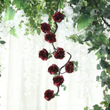 6ft | Burgundy Artificial Silk Rose Hanging Flower Garland, Faux Vine