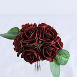 24 Roses | 2inch Burgundy Artificial Foam Flowers With Stem Wire and Leaves