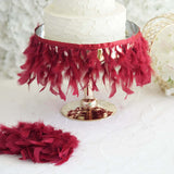 39" Burgundy Real Turkey Feather Fringe Trims With Satin Ribbon Tape