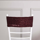 5 Pack | Burgundy 6inch x 15inch Sequin Spandex Chair Sashes, Stretch Fitted Chair Sashes