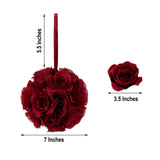 2 Pack | 7inch Burgundy Artificial Silk Rose Flower Ball, Silk Kissing Ball