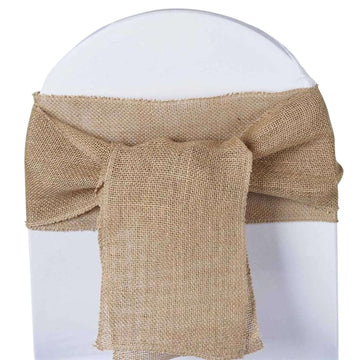 Burlap Chair Sash Natural 6"x108" Rustic Jute - Premium Design for Weddings & Gatherings