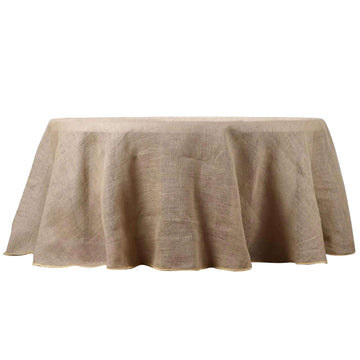 Burlap Jute 120" Round Tablecloth Natural - Rustic Boho Chic Seamless Table Linen