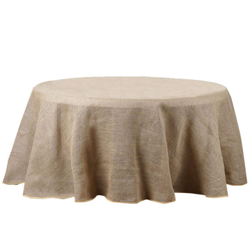 Burlap Jute 132" Round Tablecloth Natural - Rustic Boho Chic Seamless Table Linen