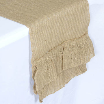 Burlap Jute 14"x108" Table Runner Natural with Ruffled Edges - Rustic Boho Chic Tabletop Decor