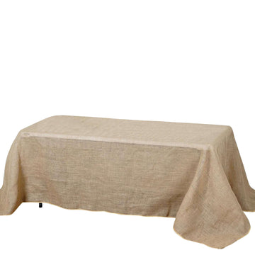 Burlap Jute 90"x132" Rectangle Tablecloth Natural - Rustic Boho Chic Seamless Table Linen