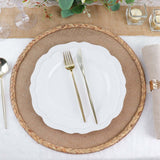 15inch Round Natural Rustic Burlap Jute Placemats Braided Edges, Farmhouse Placemats with Trim