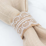 Rustic Boho Chic Burlap and Lace Napkin Rings, Farmhouse Style Jute Serviette Buckles Holder