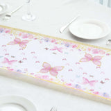 5 Pack White Pink Non-Woven Butterfly Theme Table Runner With Gold Edges