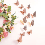 12 Pack | 3D Rose Gold Butterfly Wall Decals DIY Removable Mural Stickers Cake Decorations