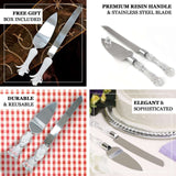 2 Set | Stainless Steel Knife and Server Party Favors Set With Clear Acrylic Handle | Free Gift Box 