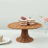 Natural Plastic Rattan Wicker Pedestal Cupcake Stand, 12inch Round Dessert Cake Table Display