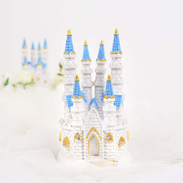 Cake Topper Figurine Fairytale Princess Castle Design Blue and White - Decoration for Baby Showers 8.5"